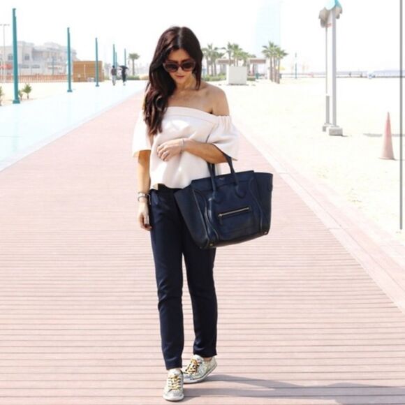 Topshop Bardot Structured Off Shoulder Shirt Blush Cream Size 8 - Picture 6 of 15